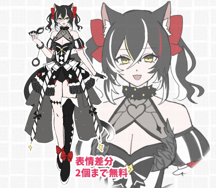 額付きオリジナル原画 title「小悪魔探偵ララちゃん」猫の絵 猫ちゃん×怪盗 立ち絵 | ラフカラ｜つなぐ
