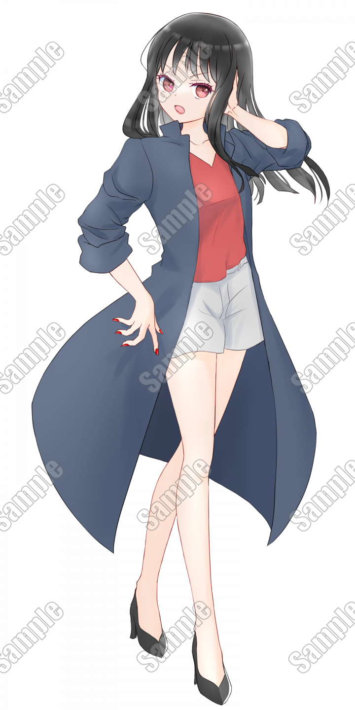勝ち気黒髪女子 立ち絵(表情差分＋6種)黒髪ロングでちょっとスケバン風