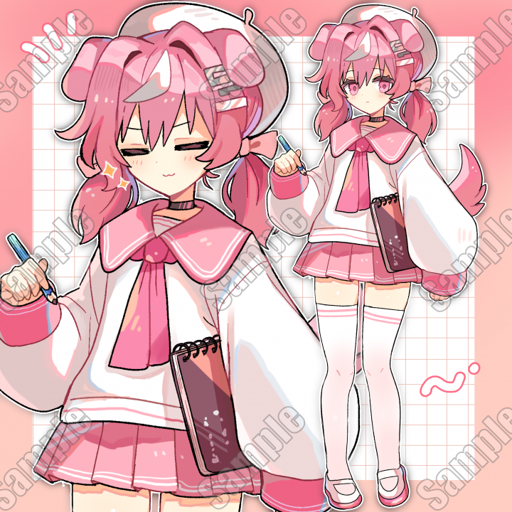Adopt】ピンクの犬耳セーラー服の子 立ち絵けもみみとベレー帽が特徴の