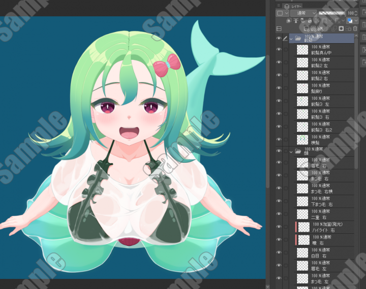 人魚ちゃん専用 パーツ分けPSD】人魚ちゃんの立ち絵イラスト可愛い人魚ちゃんに