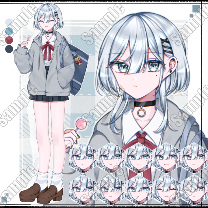 銀髪クラゲヘアの女の子【表情差分10種】TRPG、配信活動等の立ち絵に