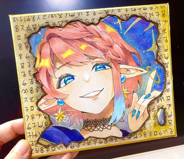 OCのミニアナログ色紙描きますミニ色紙イラスト（約13.5×12cm）の制作