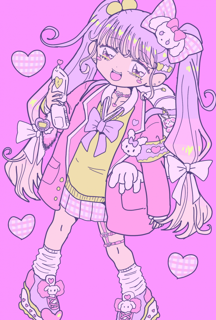 商用利用込 背景単色 デジタル手描き風 キャラクター一体平面的で