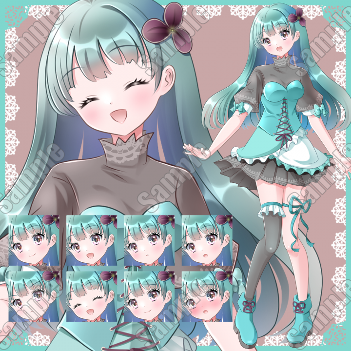 アイドル風の女の子ミントカラー 表情8種| キャラクター ｜つなぐ