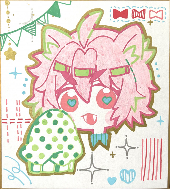 【受付停止】きらきら色紙イラストオーダー ミニ色紙にアナログでラメキラのイラスト制作！(原画配送)かわいいラメ