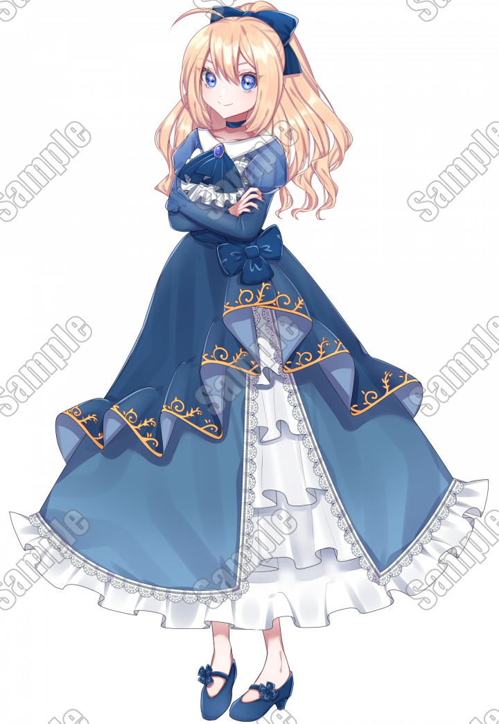 金髪ポニテ青ドレスお嬢様【表情10種】金髪ポニテ青ドレスお嬢様【表情