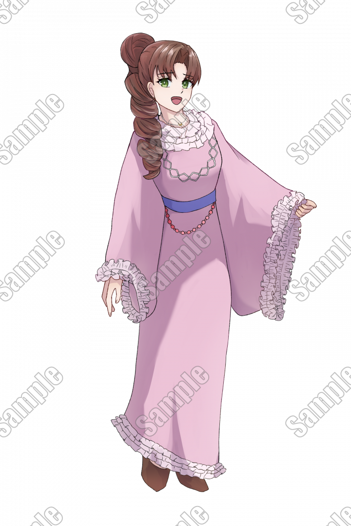 表情10種】フリルドレスの茶髪女性TRPGや動画配信などに使える立ち絵