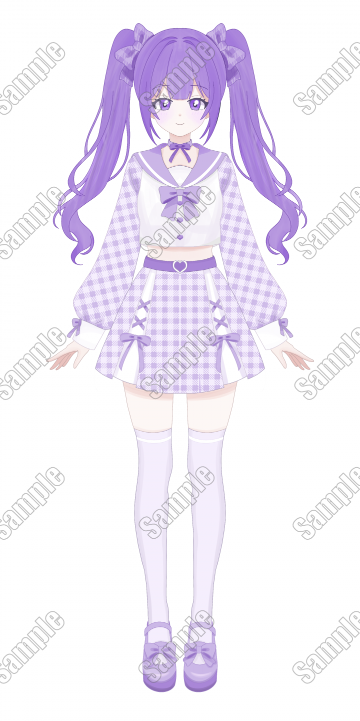 紫ツインテールのギンガムチェックゆめかわ女の子淡い紫が可愛い清楚系