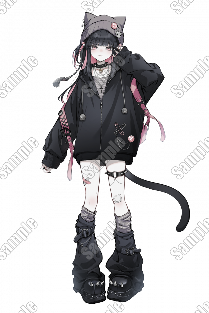 猫耳帽子パンク少女(表情13種+SDイラスト付き)キュートな猫耳帽子の