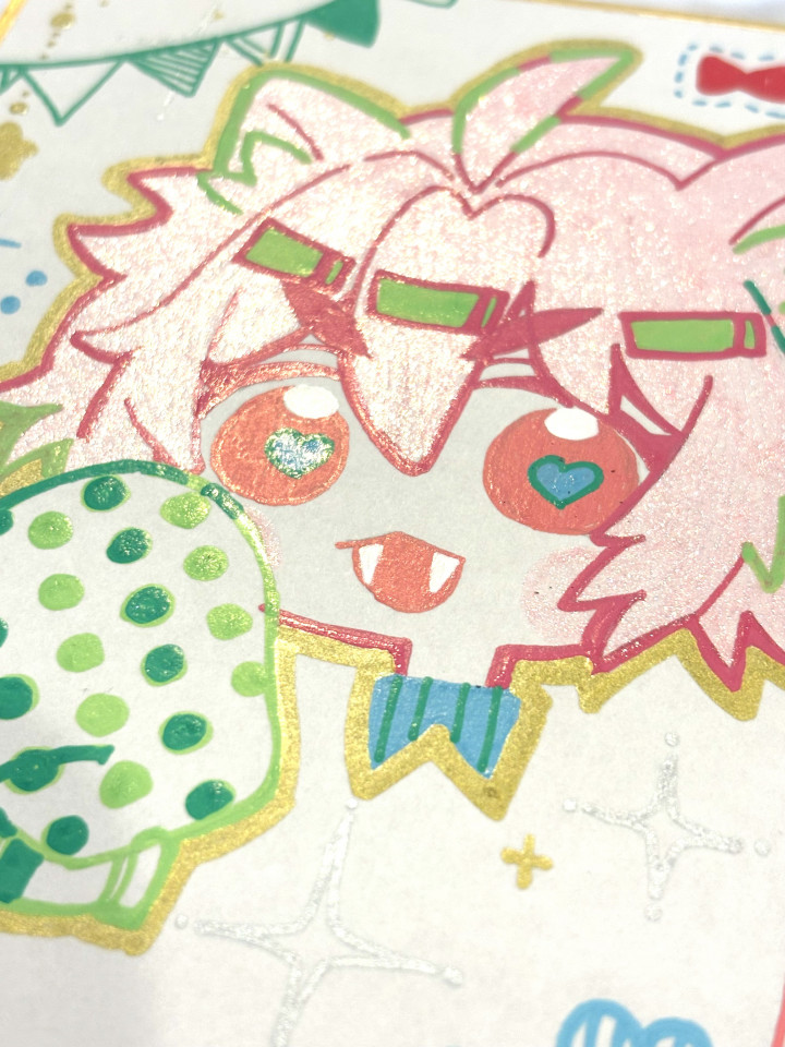 ミニ色紙にアナログでラメキラのイラスト制作！(原画配送)かわいいラメ