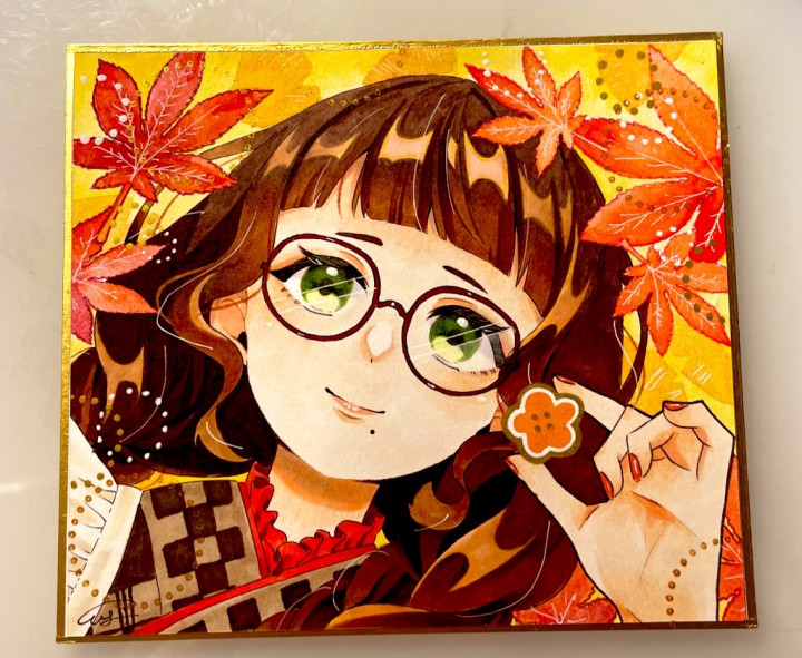 OCのミニアナログ色紙描きますミニ色紙イラスト（約13.5×12cm）の制作