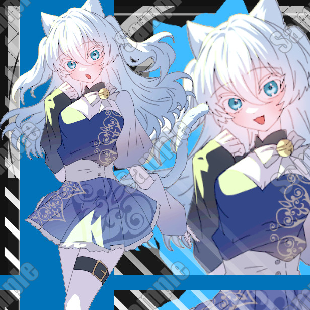 女の子 白髪 ケモミミ 獣耳 ファンタジー 青 ツイン 差分TRPG・ゲーム