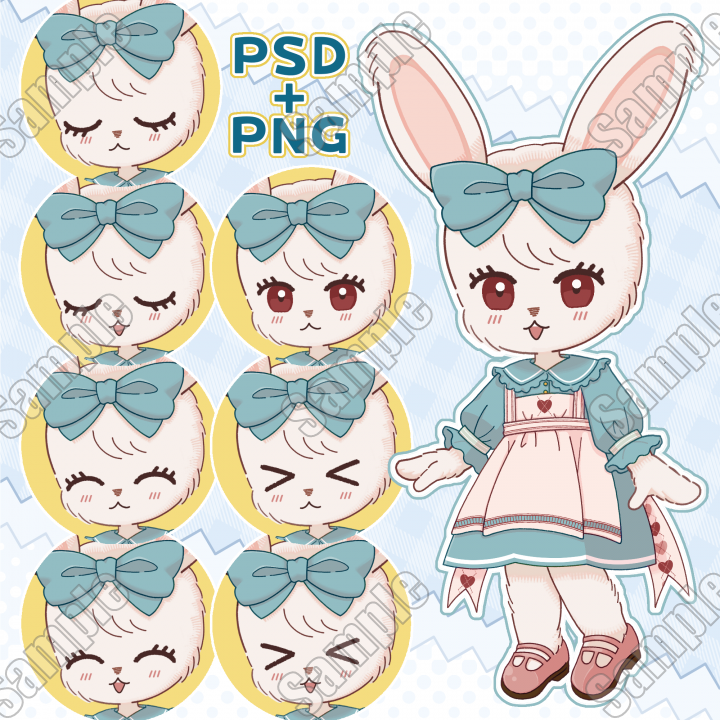 アリス風エプロンドレスの白うさぎちゃん【Adopt】透過PNG8種とPSDの
