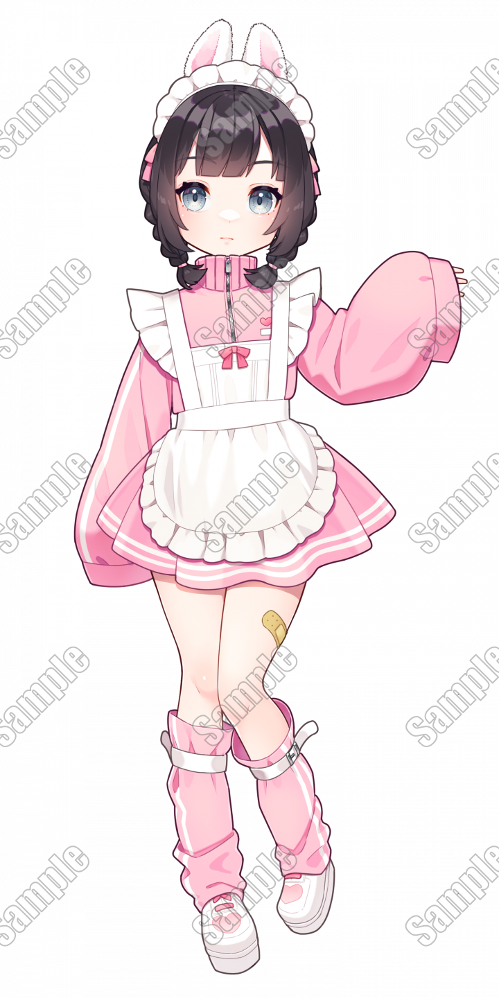 うさ耳付きピンク色ジャージメイド服の女の子【表情差分6種】うさ耳