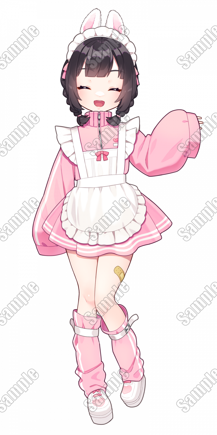 うさ耳付きピンク色ジャージメイド服の女の子【表情差分6種】うさ耳