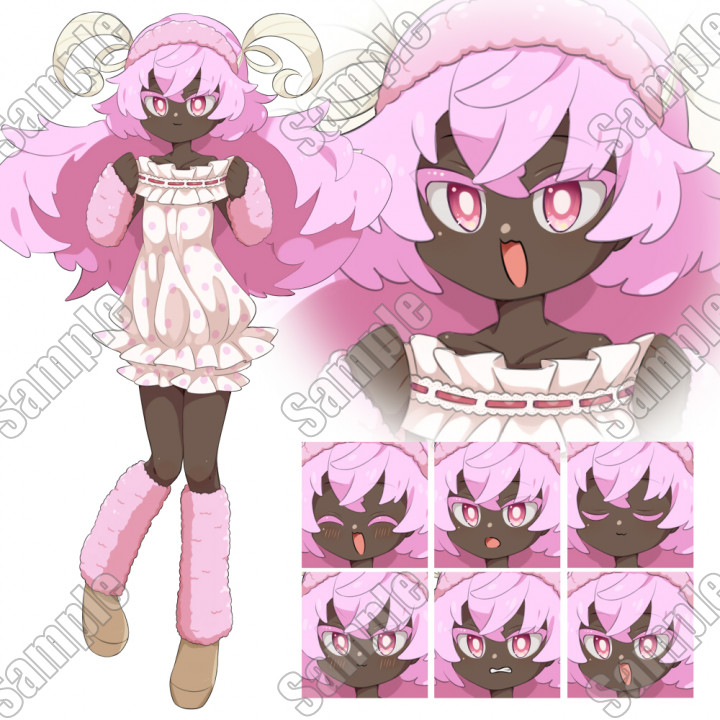 ピンク羊さん表情10種、ラフ詰め込み付き、小規模商用可| キャラクター