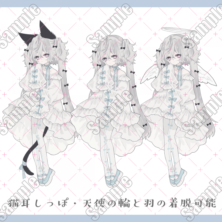 なぽりたん様　41 61 ⭐︎シルバー　猫耳ボンネット Adopt 差分あり立ち絵004ロリータ＋猫耳＋天使| キャラクター ｜つなぐ